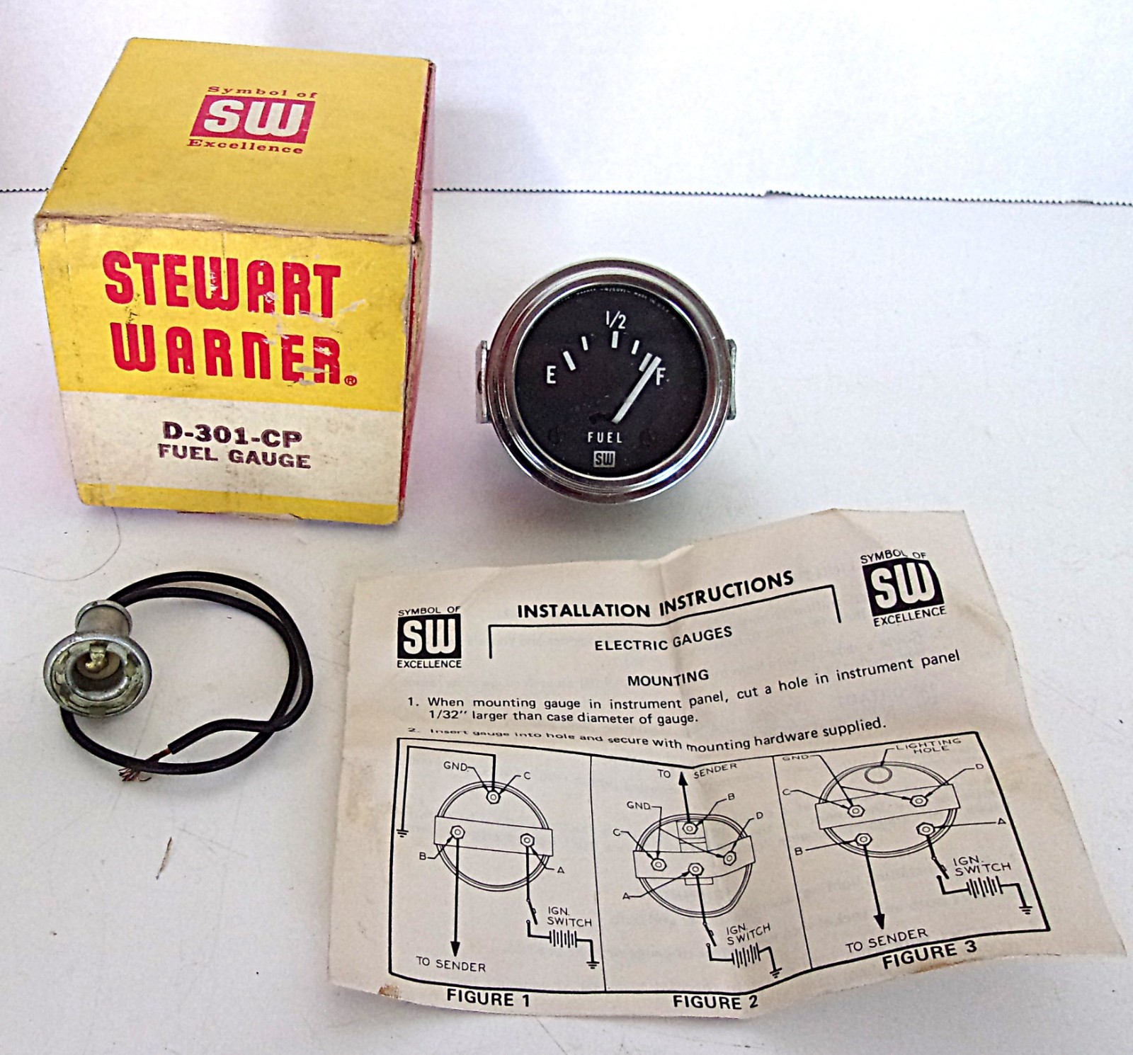 Vintage STEWART WARNER D-301-CP Fuel Gauge NOS