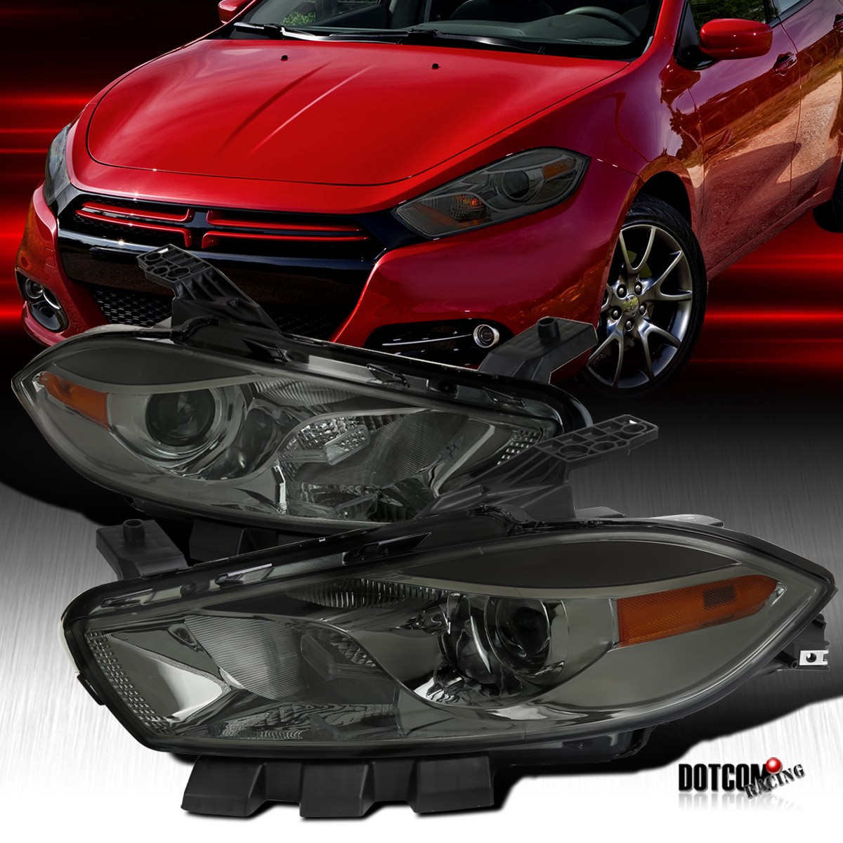 Fit 2013-2016 Dodge Dart Smoke Halogen Headlights Lamps Left+Right 13 14 15 16