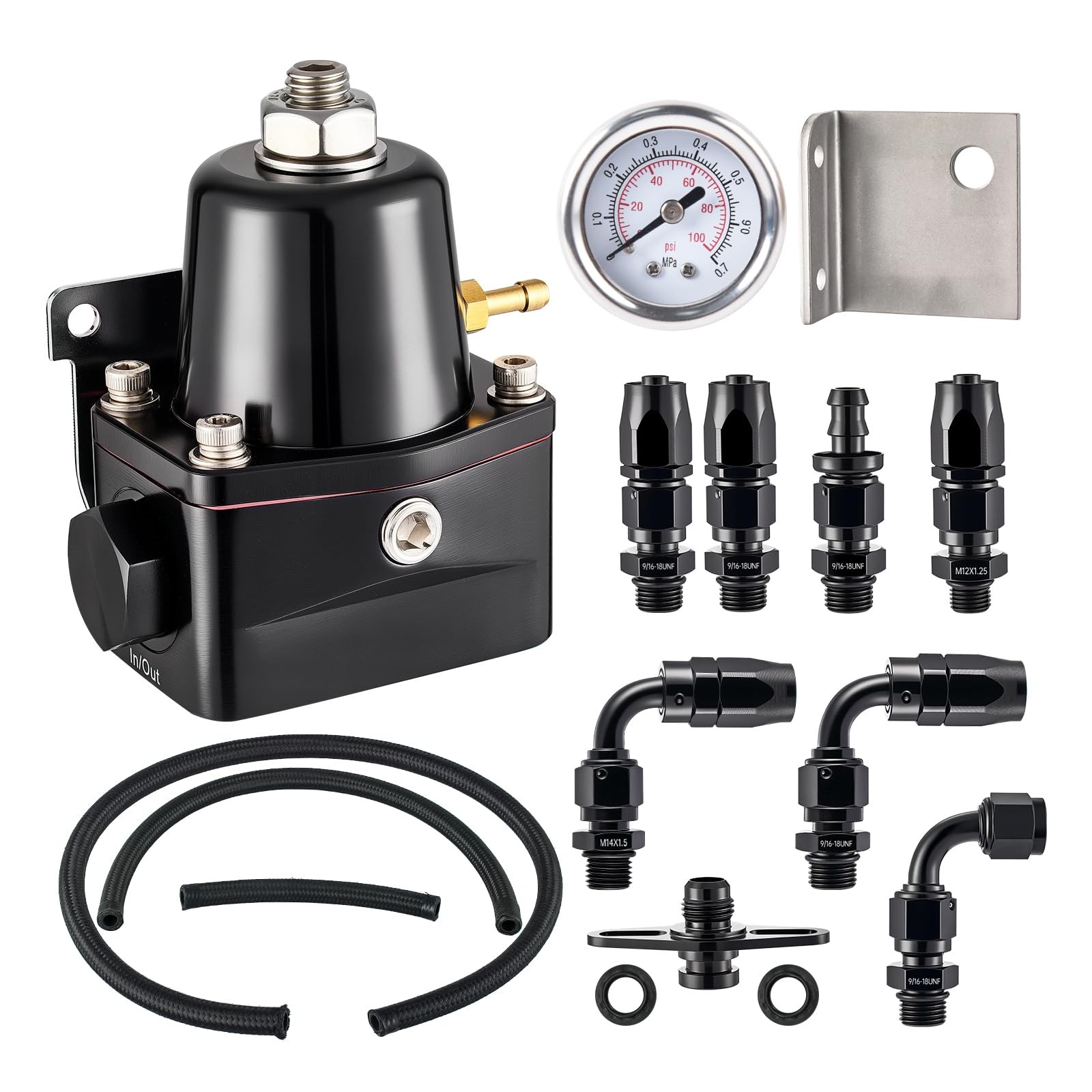 Fuel Pressure Regulator 6AN EFI Bypass Return Adjustable 30-70PSI Black EVIL