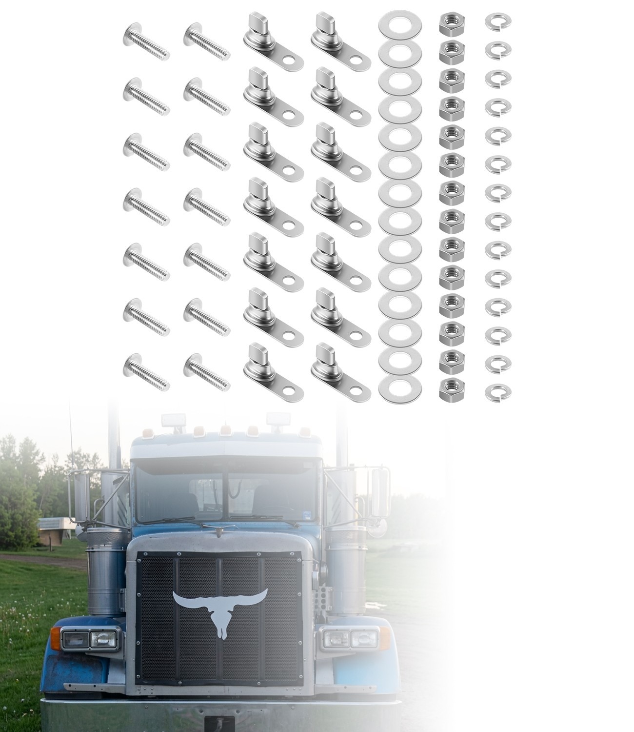 Stainless Bug Screen Mount Kit for 1986-2007 Peterbilt 357 375 377 378 379