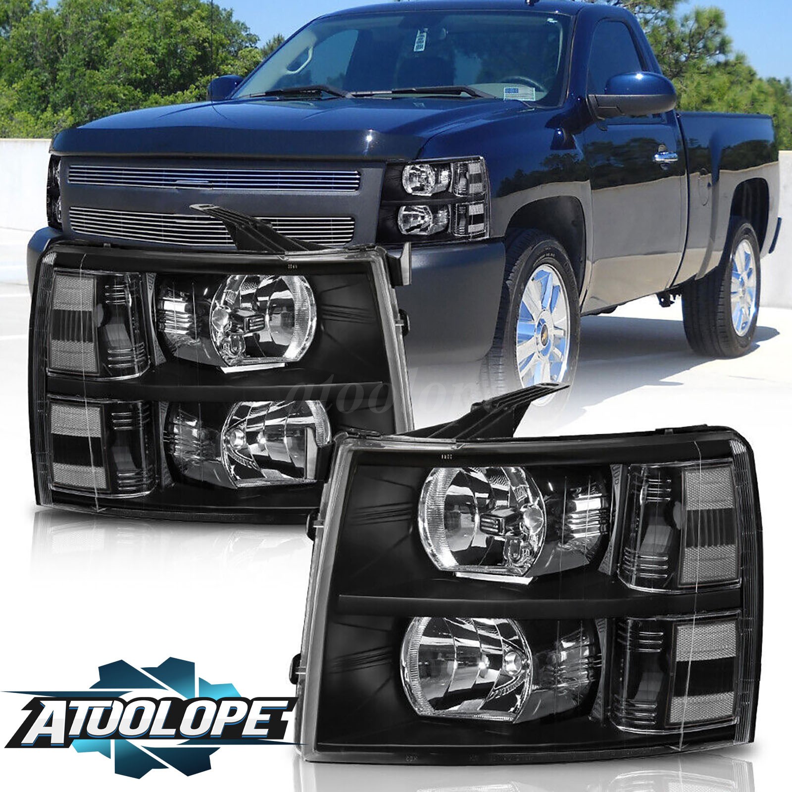 For 2007-2013 Chevy Silverado 1500 2500HD Black Housing Headlights LH & RH