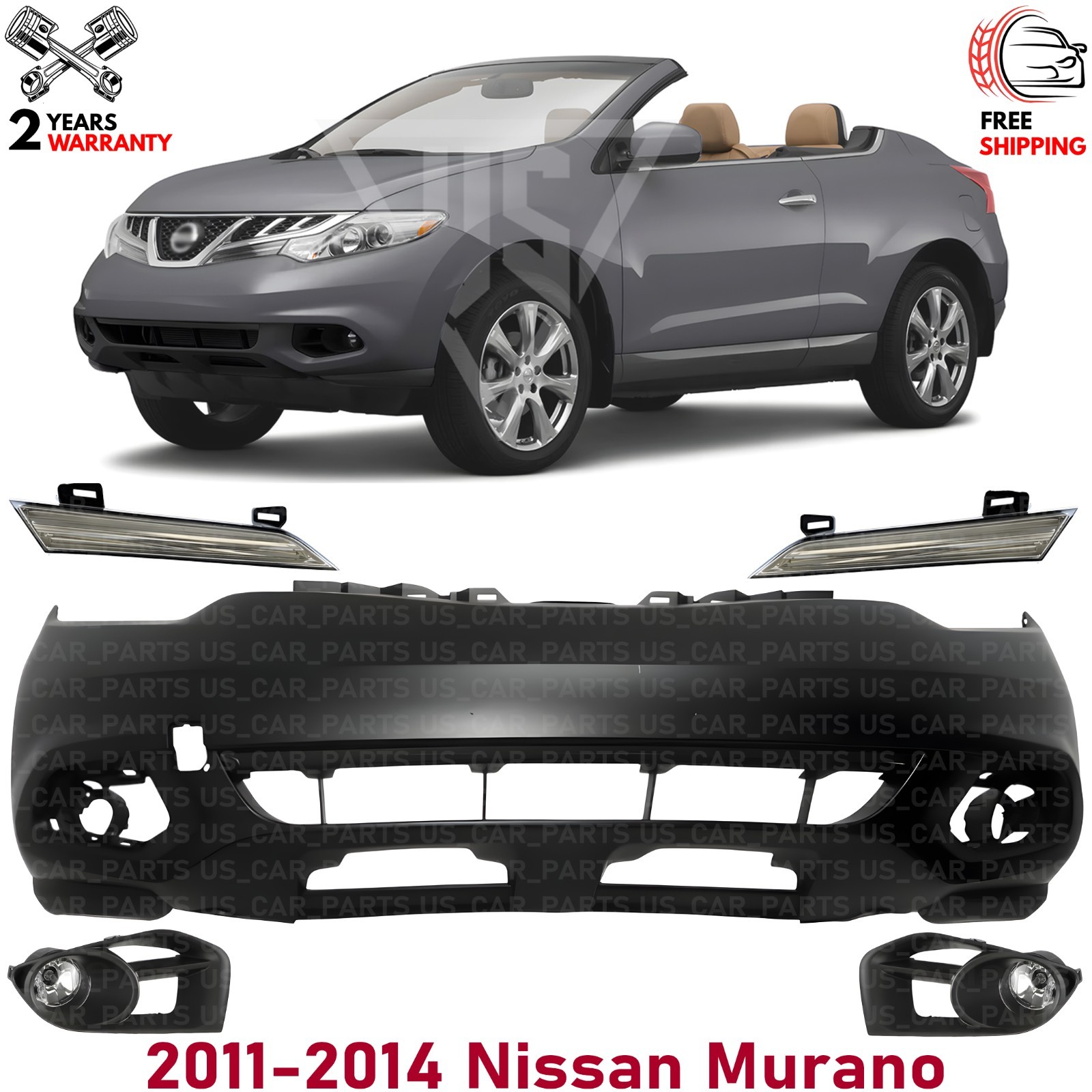 Front Bumper Cover Paintable & Fog Light Kit For 2011-2014 Nissan Murano
