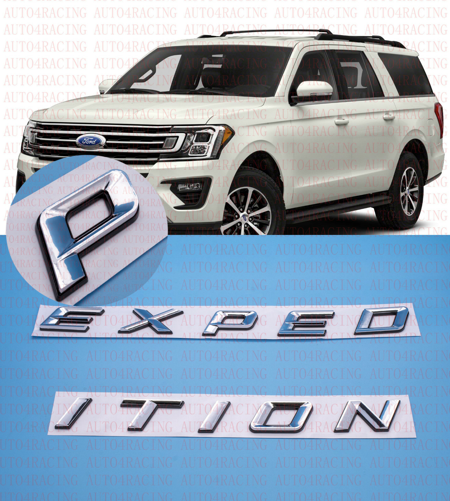 Chrome Black Front Hood EXPEDITION Letters Emblem FIT 2018-2022 Ford EXPEDITION