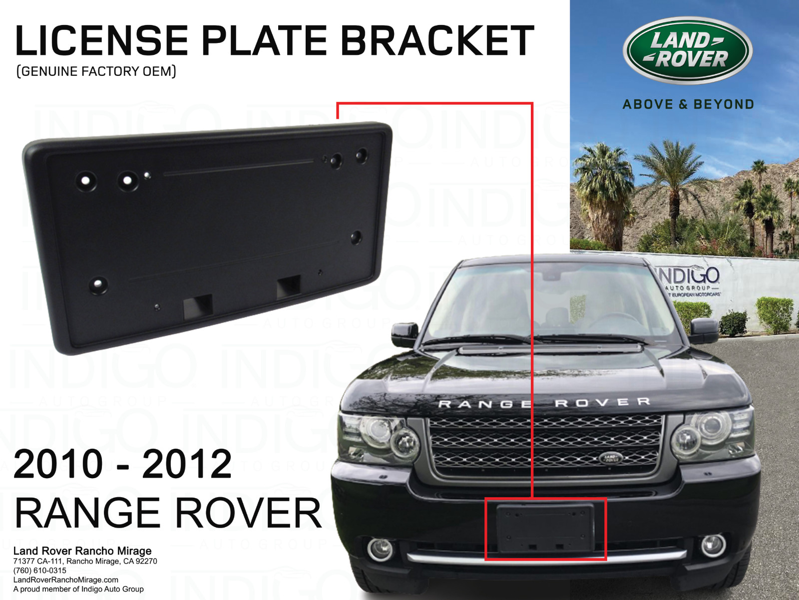 Range Rover 2010-2012 Genuine Factory OEM Front License Plate Bracket  LR016904 
