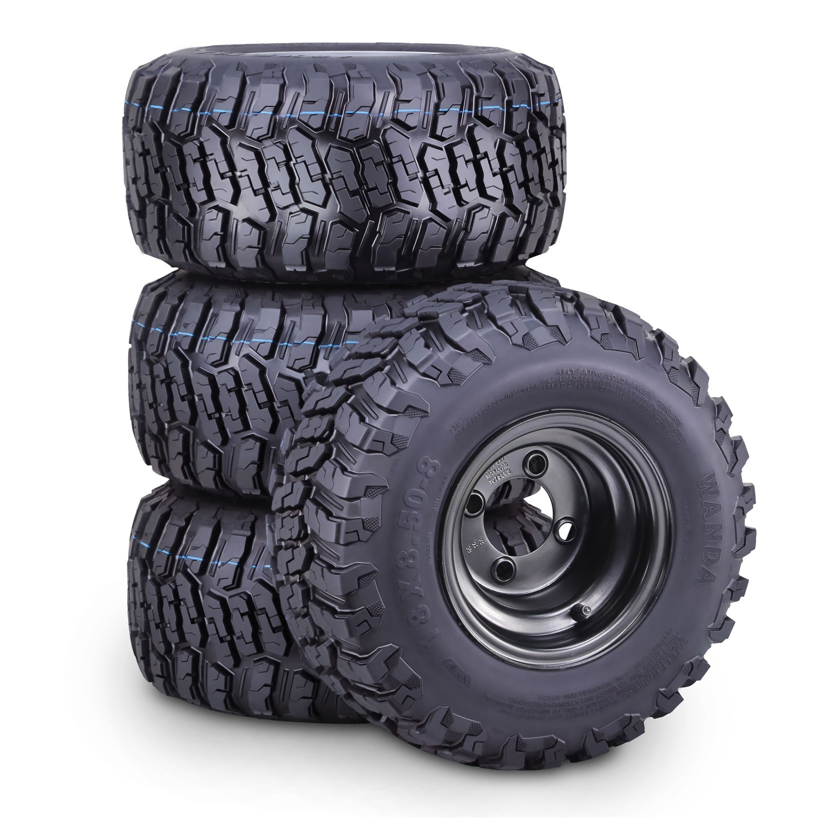 WANDA All Terrain Golf Cart Tire & Wheel 18X8.5-8 with 4X4\