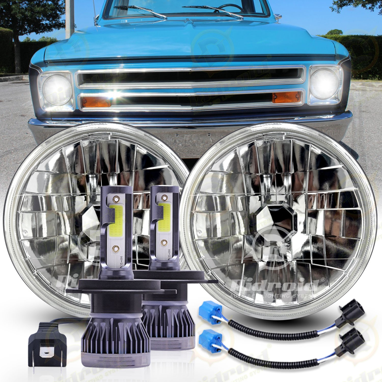 Pair 7 inch LED Headlights Round DOT Approved Hi/Lo Lamp For 1967-1972 Chevy C10