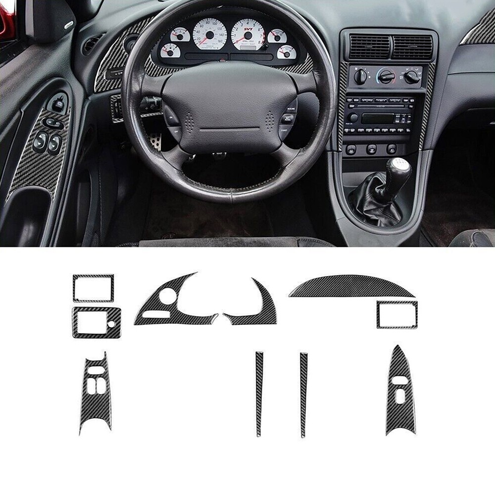 Real Carbon Fiber Interior Cover Trim Kit 10 Pcs For Ford Mustang 1996-2003