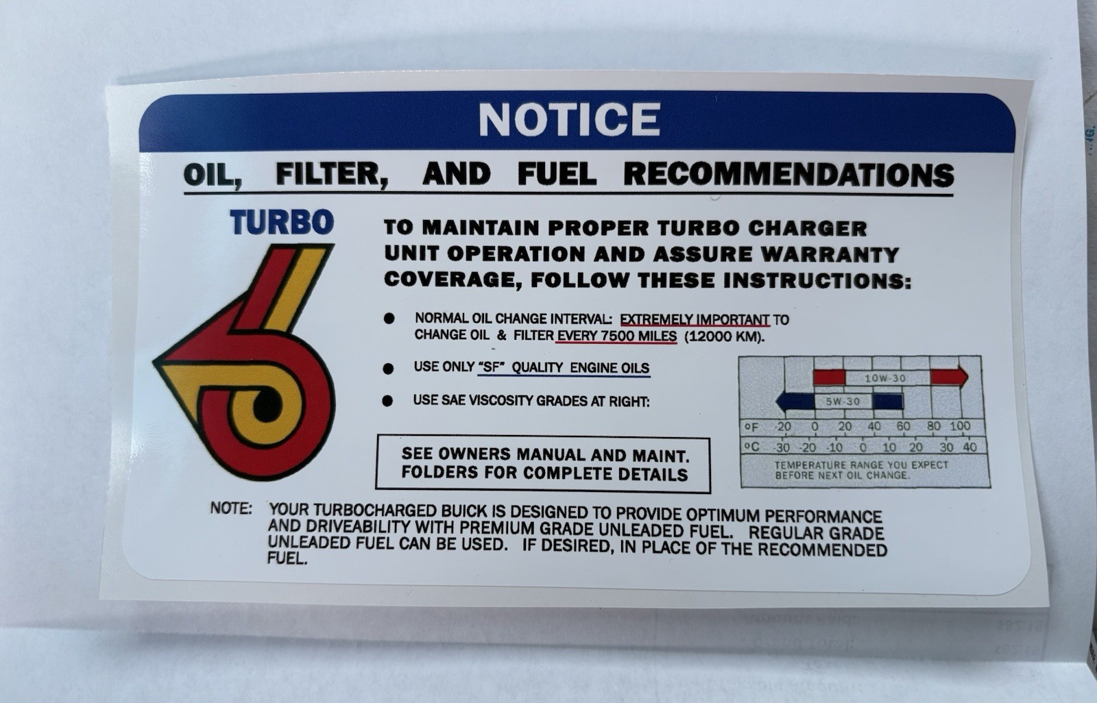 1984-87 Buick Grand National T-type GNX Sun Visor Decal 1984-87 Buick Grand National T-type GNX Sun Visor Decal