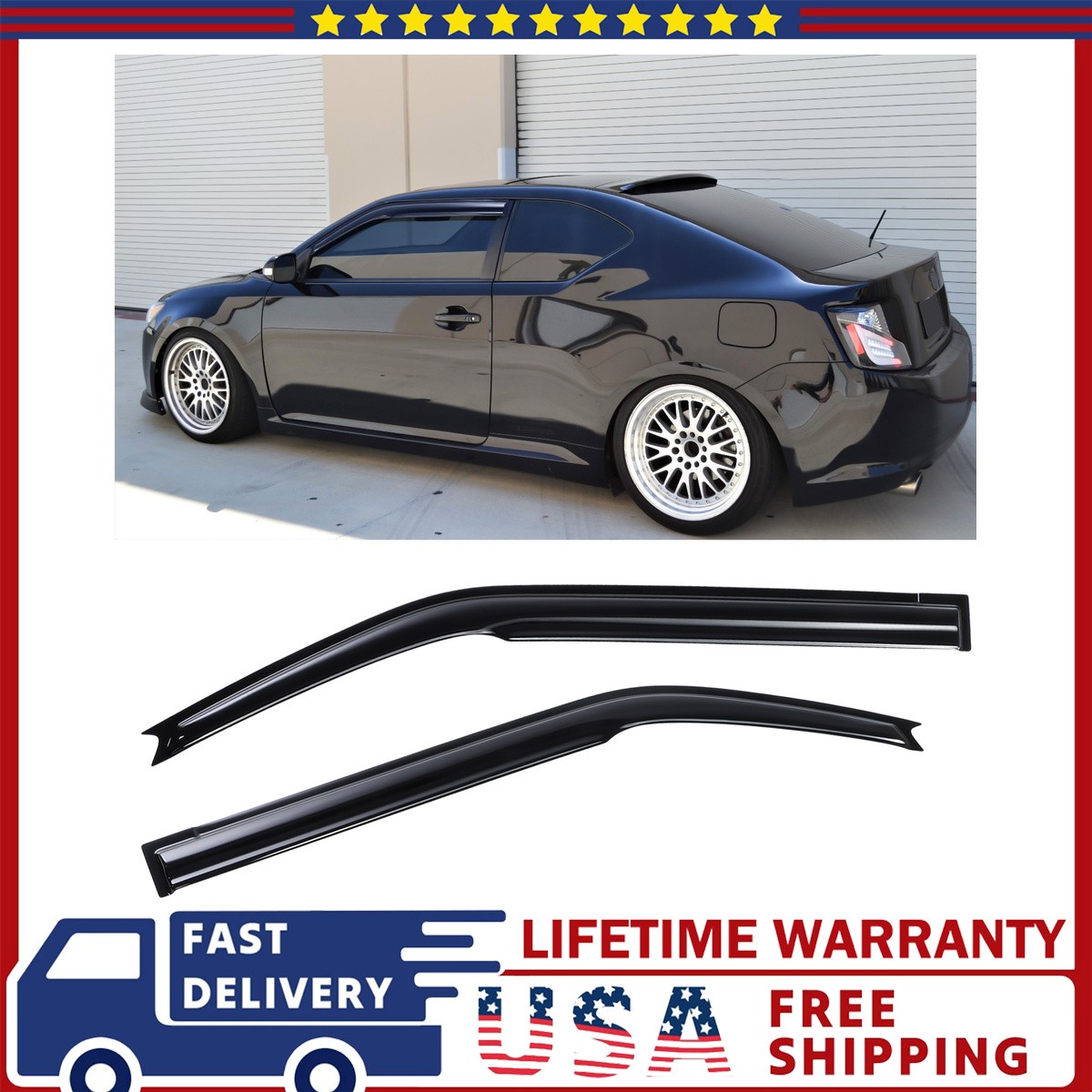 Window Deflectors Tape On for 11-16 Coupe Rain Guards Sun Rain Guard