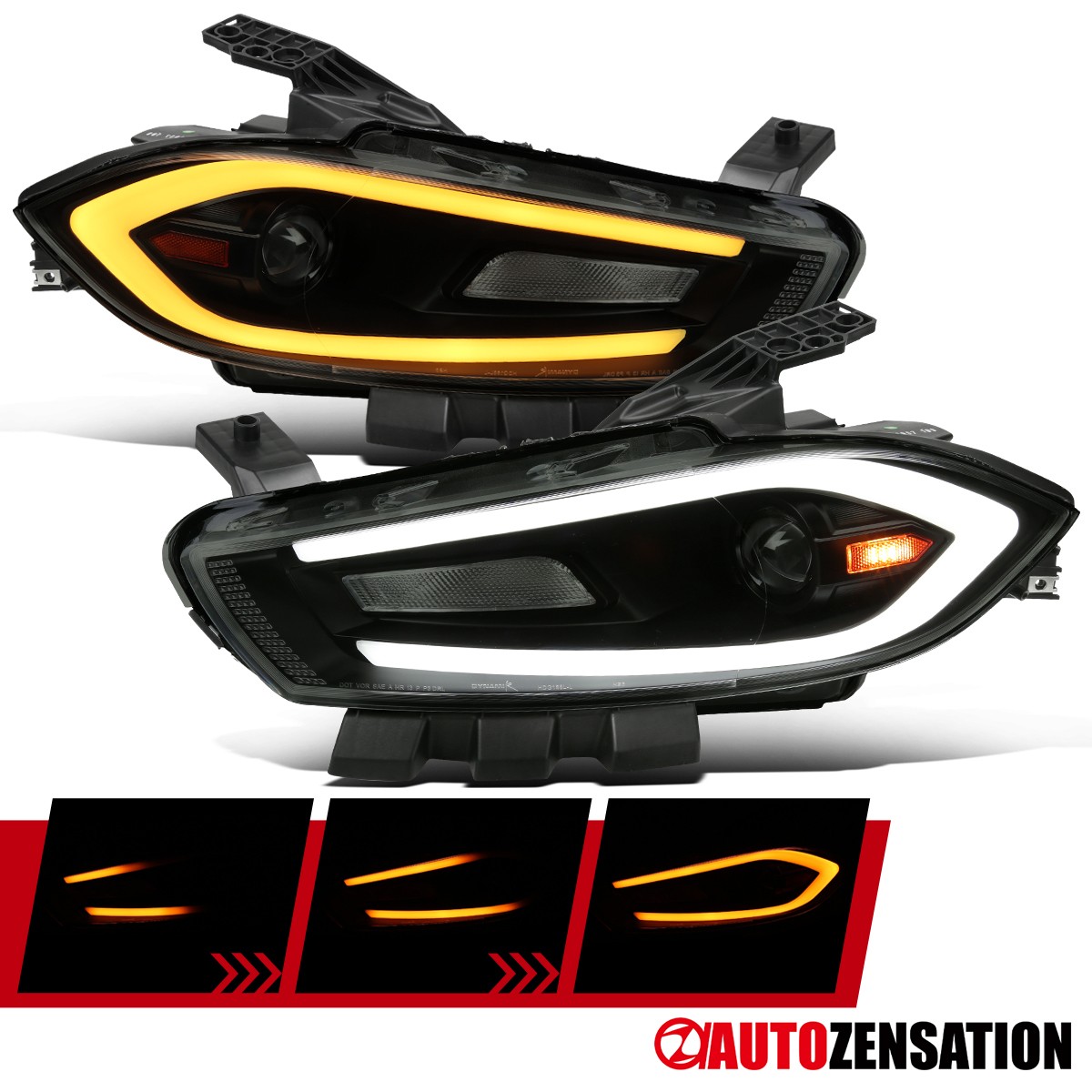 Black Smoke Fit 2013-2016 Dodge Dart Projector Headlights LED Sequential Signal