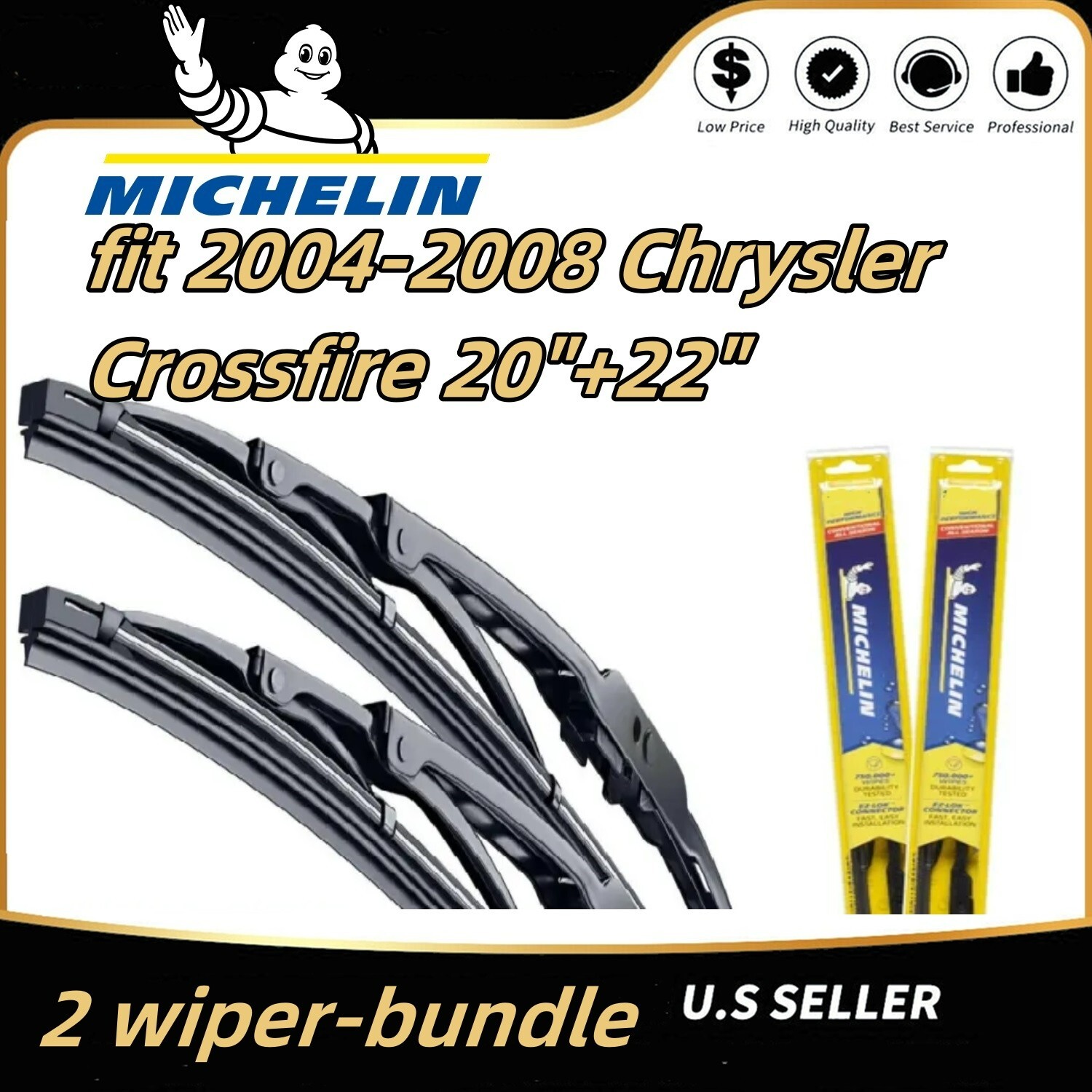 Wipers 2pk Premium Wiper Blades fit 2004-2008 Chrysler Crossfire 19200/220