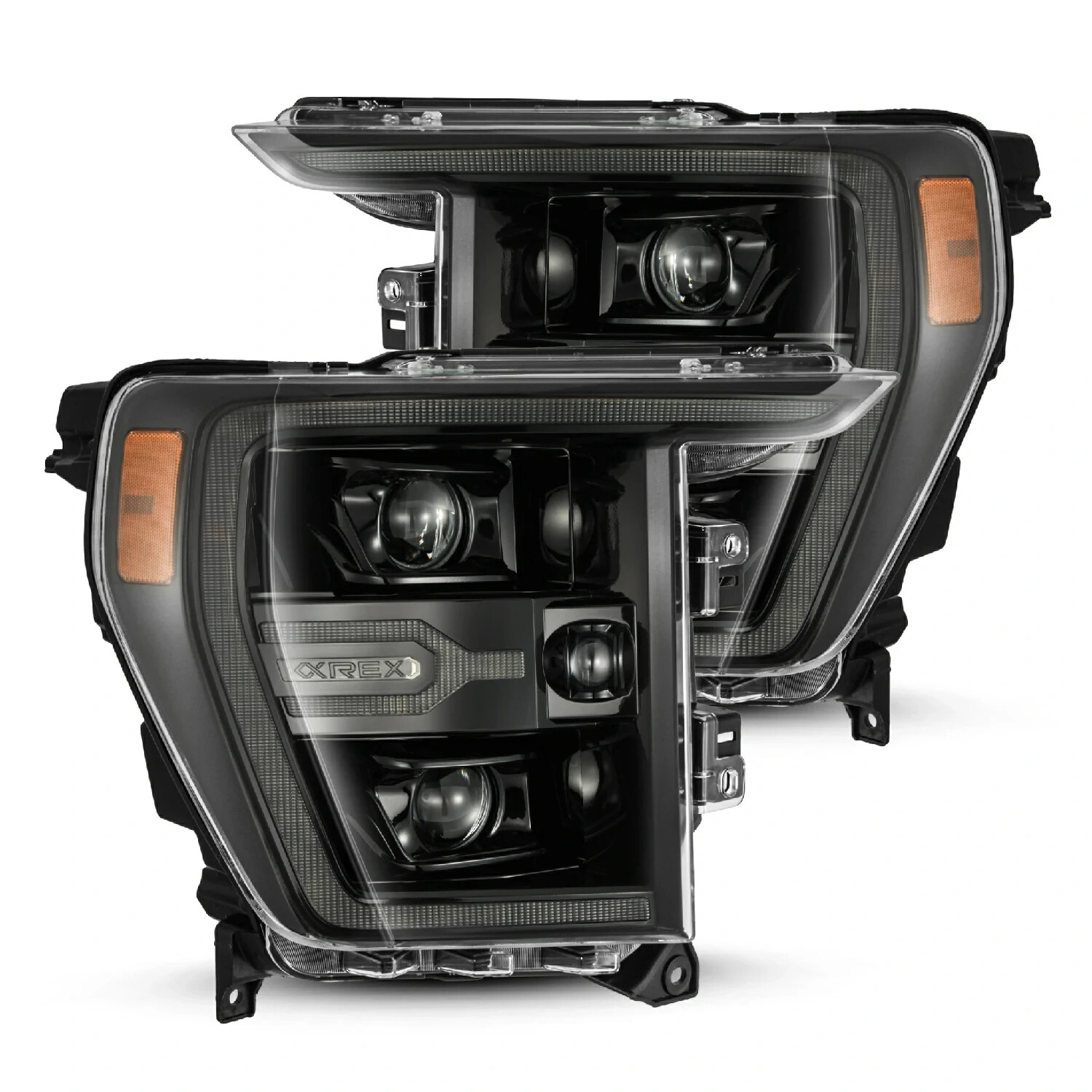 For 21-23 Ford F150 Alpharex Luxx Alpha Black LED Projector Headlights Lamps