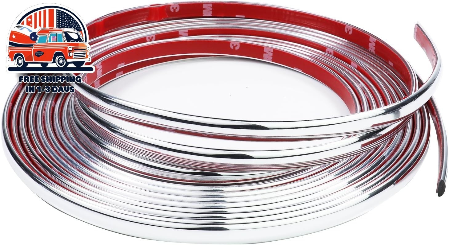 Moldura Cromada Adhesiva 25Ft 12mm Para Coche Resistente A Rayones US NUEVO
