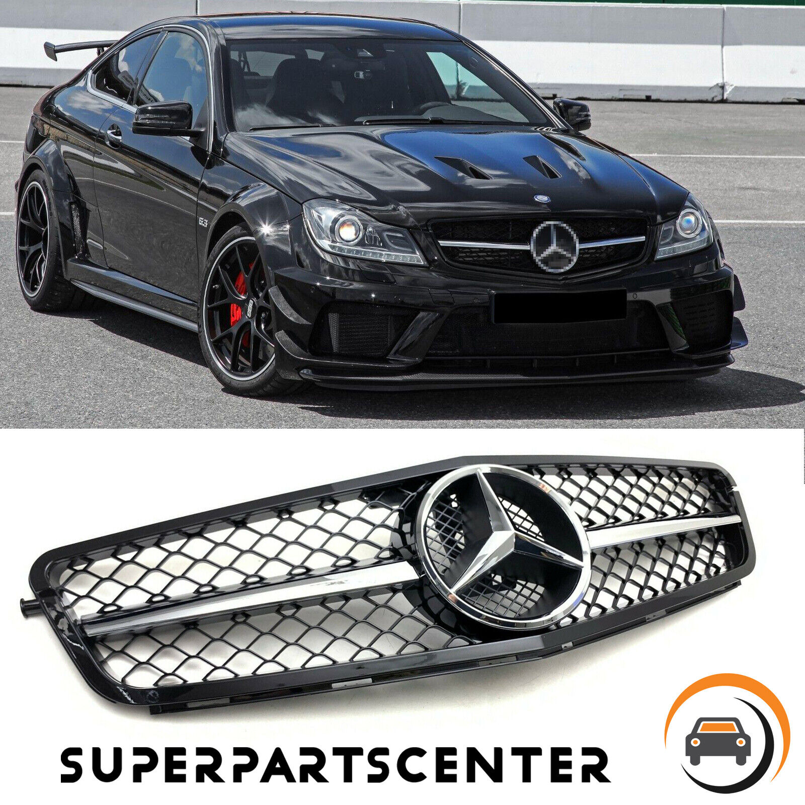 AMG Style Front Grille Grill w/Badge For Mercedes Benz W204 C200 C300 C350 08-13