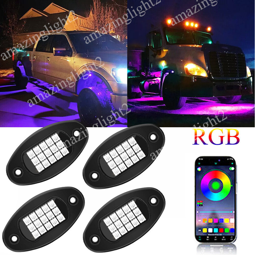 4 Pod RGB LED Rock Lights Underglow with Bluetooth APP Control For UTV ATV RZR 4 Pod RGB LED Rock Lights Underglow with Bluetooth APP Control For UTV ATV RZR