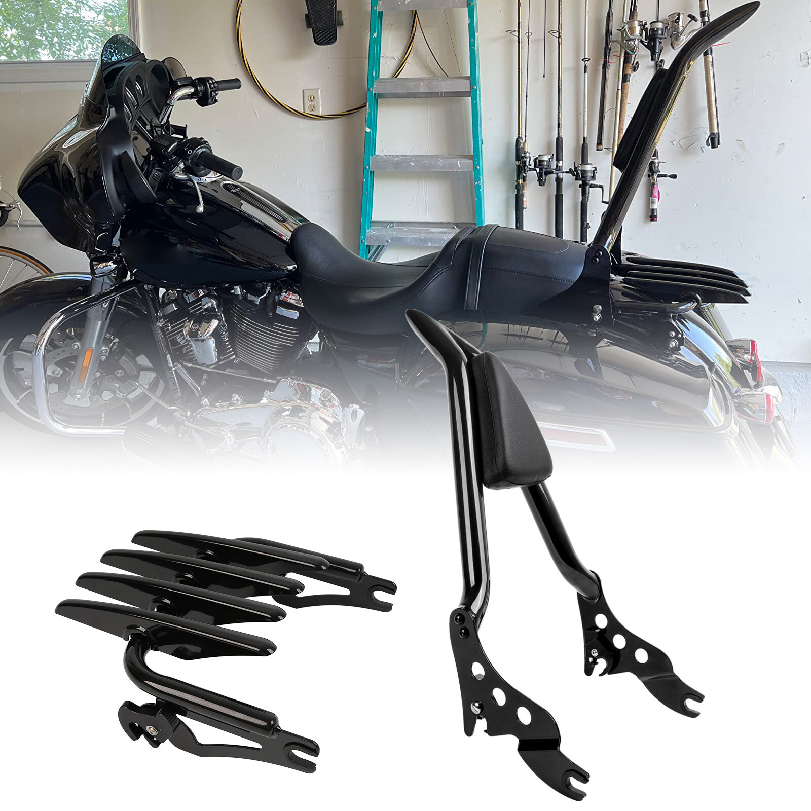 Passenger Backrest Sissy Bar & Luggage Rack For Harley Street Glide FLHXS 14-22