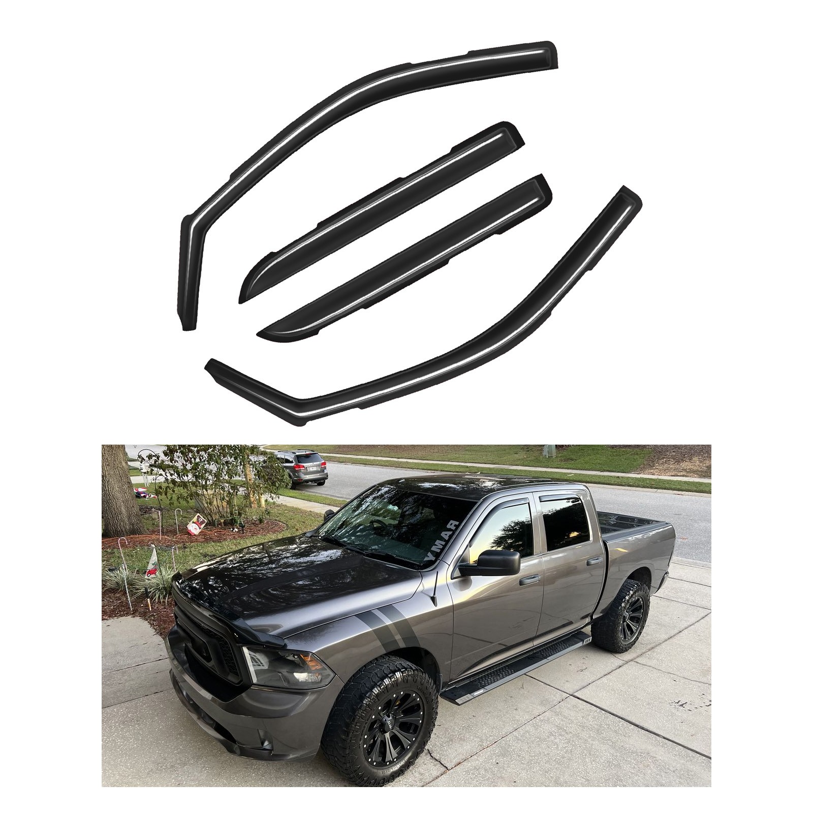 In-Channel Window Visors For 2009-2018 Dodge Ram 1500 Crew Cab Rain Deflector US
