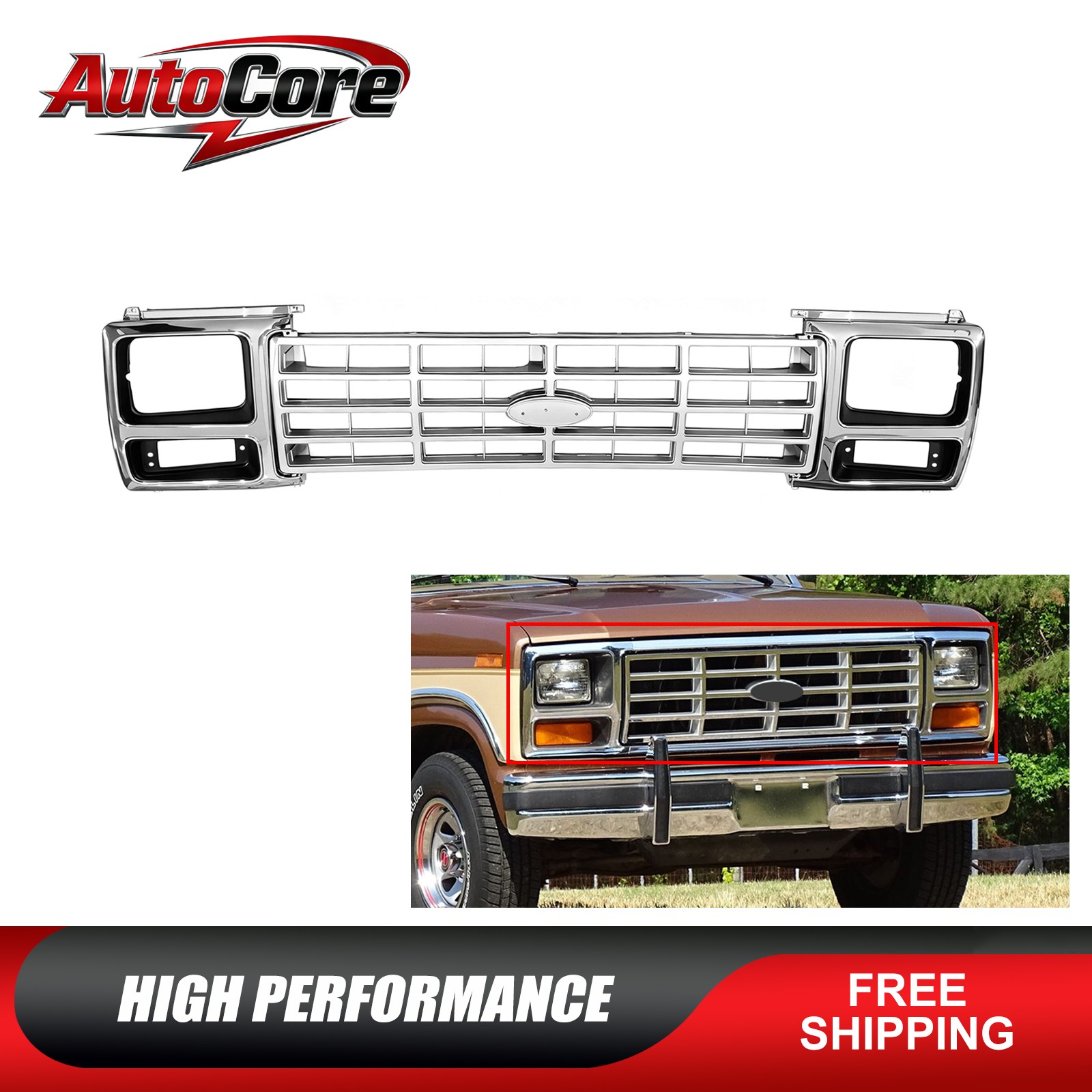 Front Grille & Headlight Bezel Set For 1982-1986 Ford F-150 F-250 F-350 Bronco