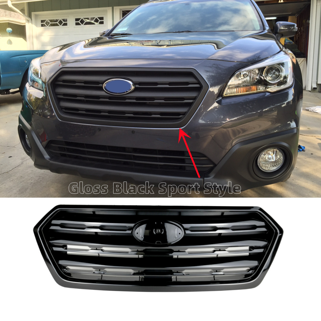 For 2015-2017 Subaru Outback Sport Front Bumper Upper Grille Gloss Black Grill
