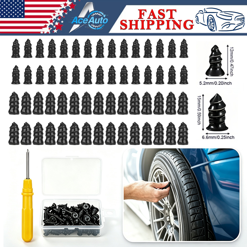60Pcs Tire Repair Rubber Nails Tyre Puncture Repair Screws Kit with Screwdriver
