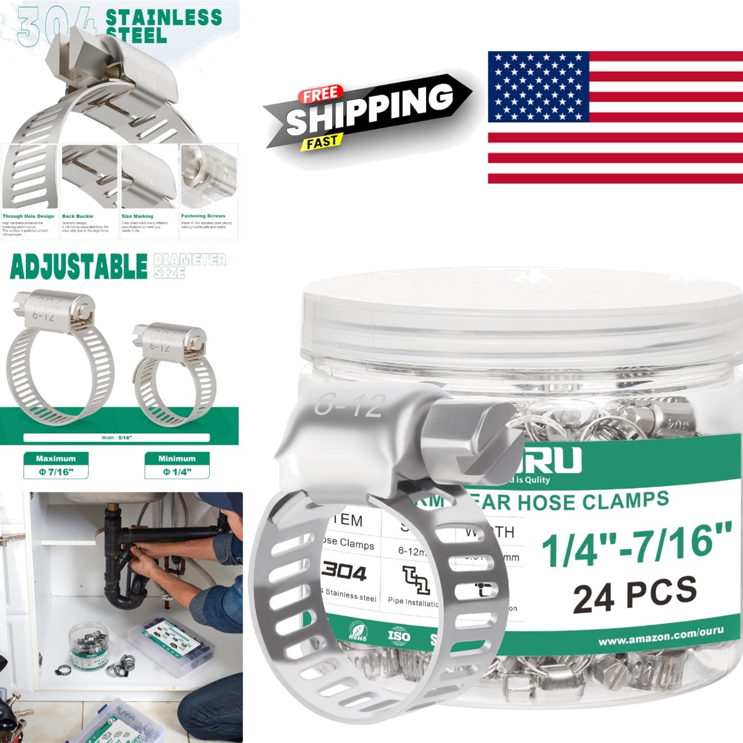 Versatile Hose Clamps 24PCS Stainless Steel Suitable for Indoor Outdoor Use