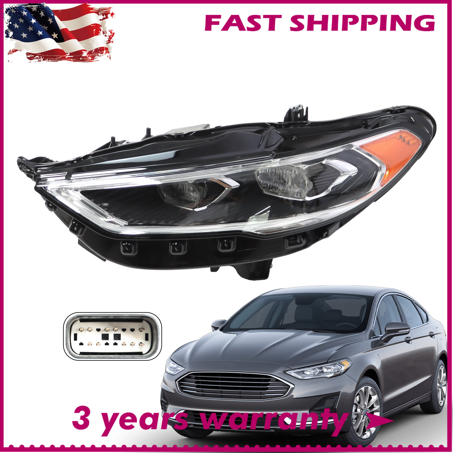For 2017-2020 Ford Fusion Full LED Headlight w/Bulb Projector Driver Left Side