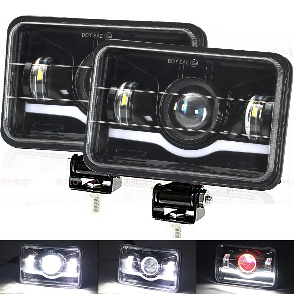 Pair 4x6'' LED Work Lights Spot Driving Fog Headlight DRL + Mounting Brackets