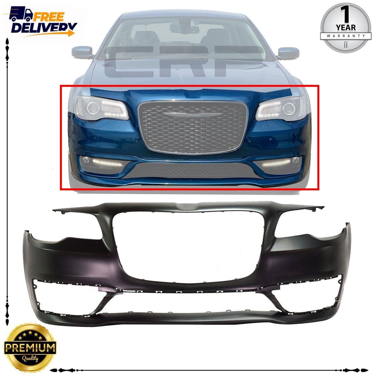 Front Bumper Cover Primed For 2017-2022 Chrysler 300 CH1000A36 5PP58TZZAD