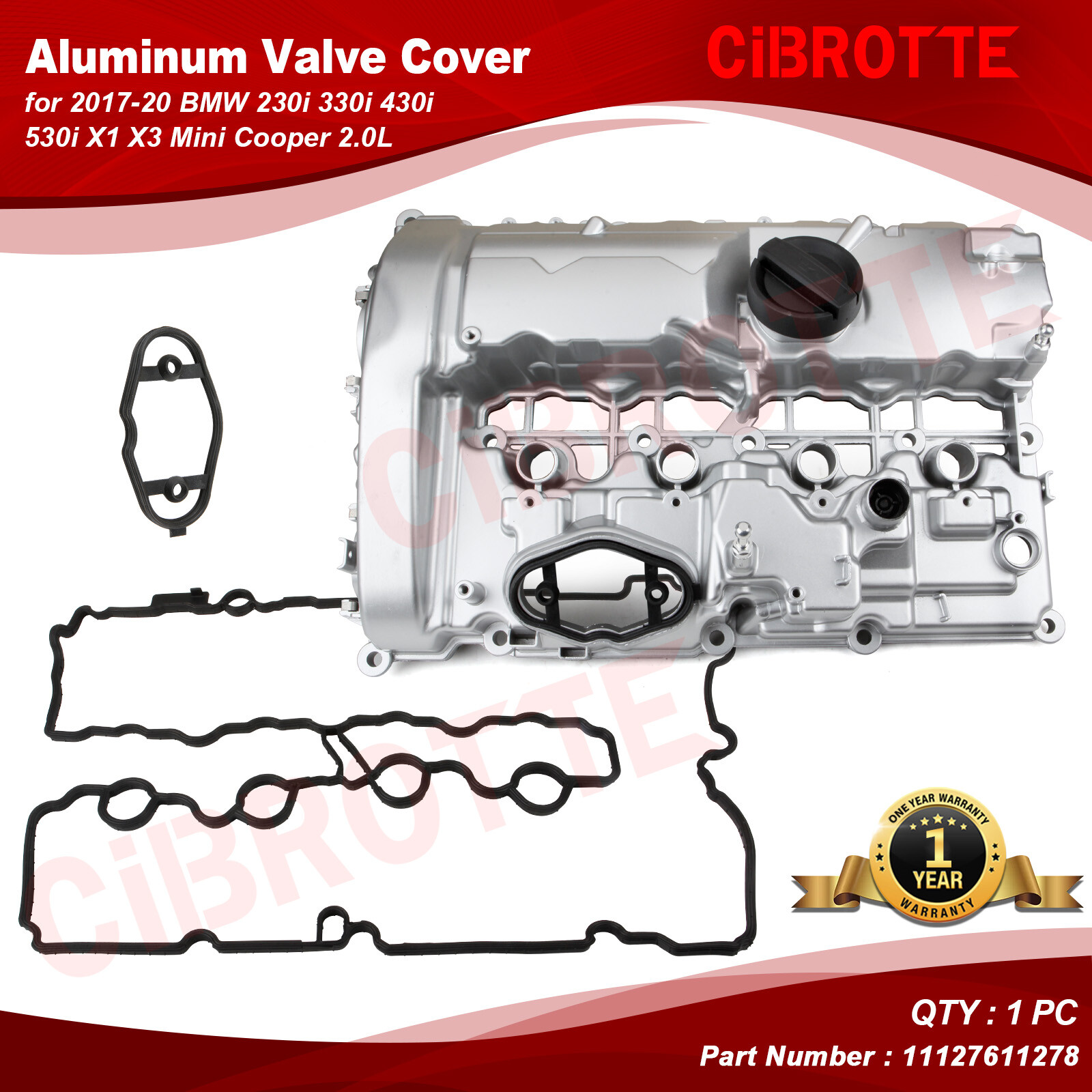 Aluminum Valve Cover for 2017-20 BMW 230i 330i 430i 530i X1 X3 Mini Cooper 2.0L