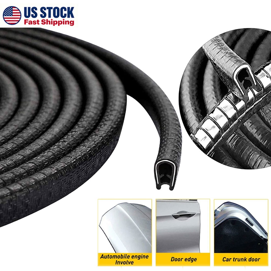 16ft Auto Car Door Edge Trim Guard Molding Rubber Seal Strip Scratch Protector