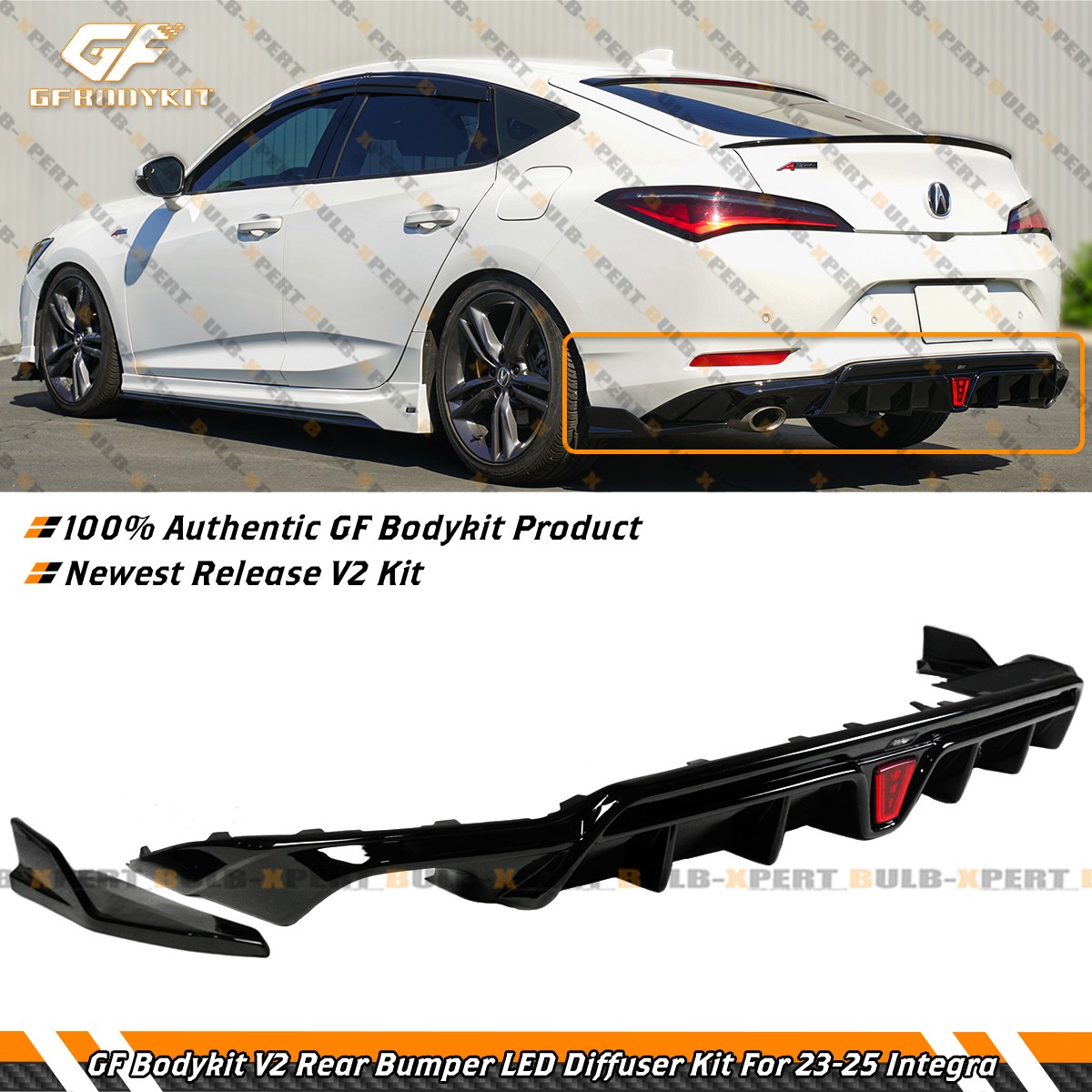 For 23-26 Acura Integra GF Bodykit V2 Gloss Black LED Rear Diffuser W/ Extension