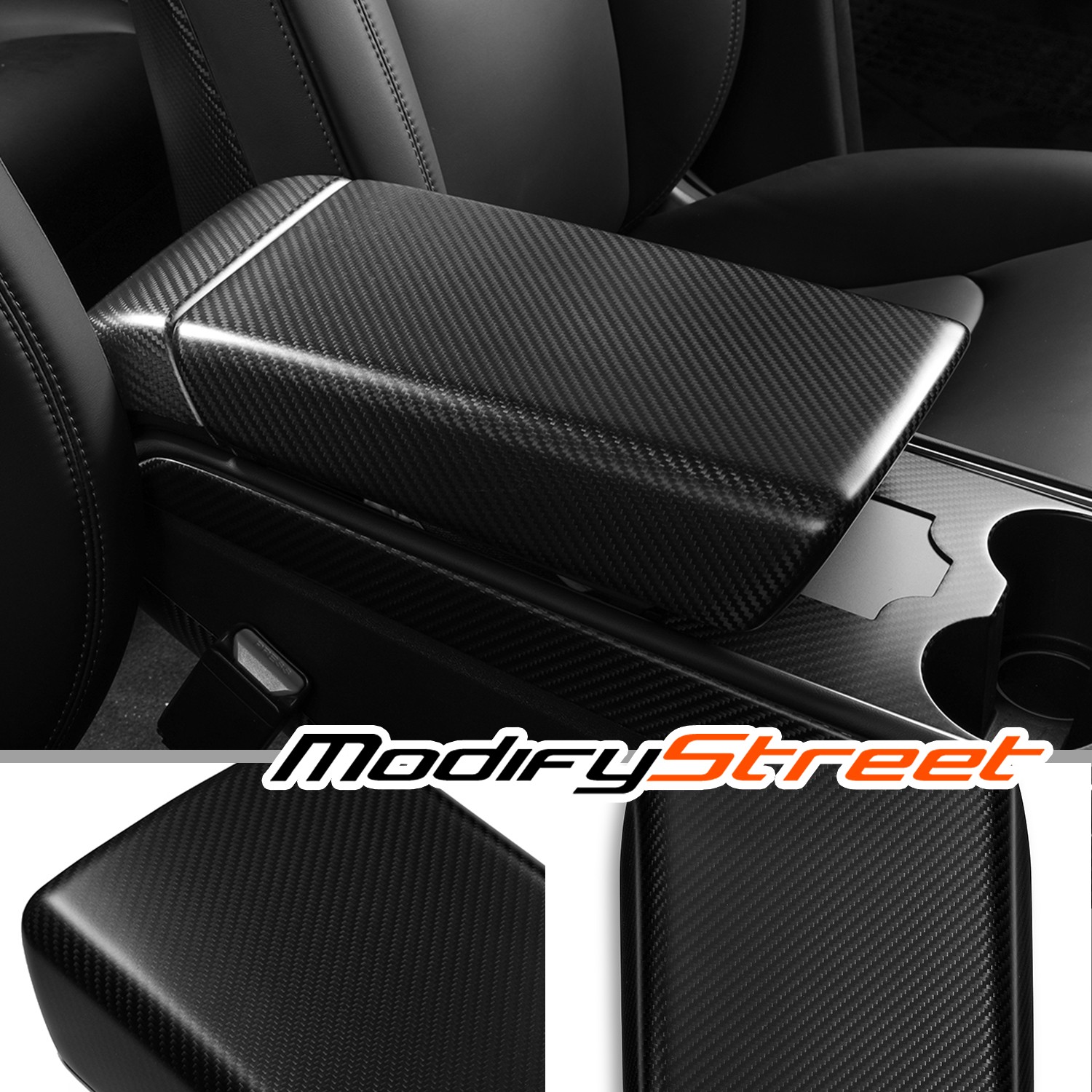 For 17-23 TESLA Model 3/Y Enter Console Armrest Cover Carbon Fiber Matte Black