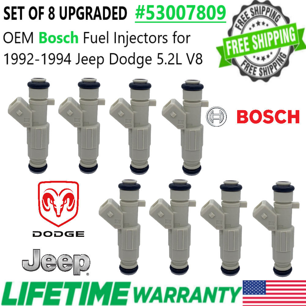 UPGRADED OEM BOSCH x8 4 hole IV gen 22LB Fuel Injectors for 92-94 Jeep Dodge