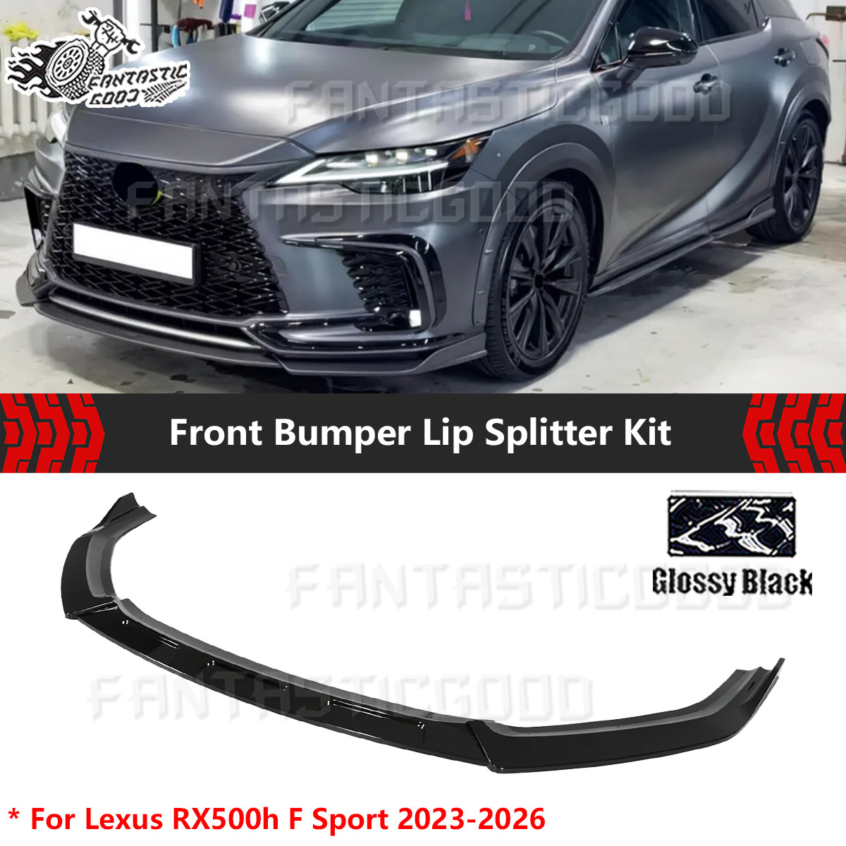 For Lexus RX500h F Sport 2023-2026 Glossy Black Front Bumper Lip Splitter Kit