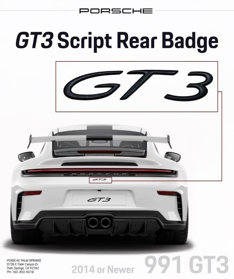 New Genuine Porsche GT3 Script Rear Badge In Black 991 GT3 99155925190