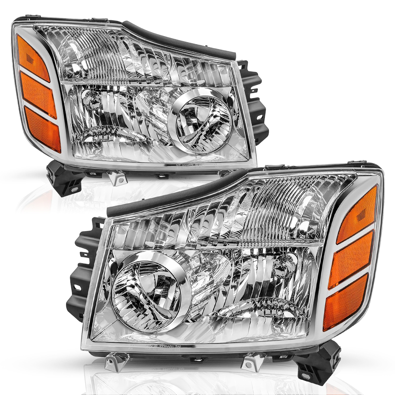For 2004-2015 Nissan Titan/2004-2007 Armada Chrome Headlights Lamps Left+Right 