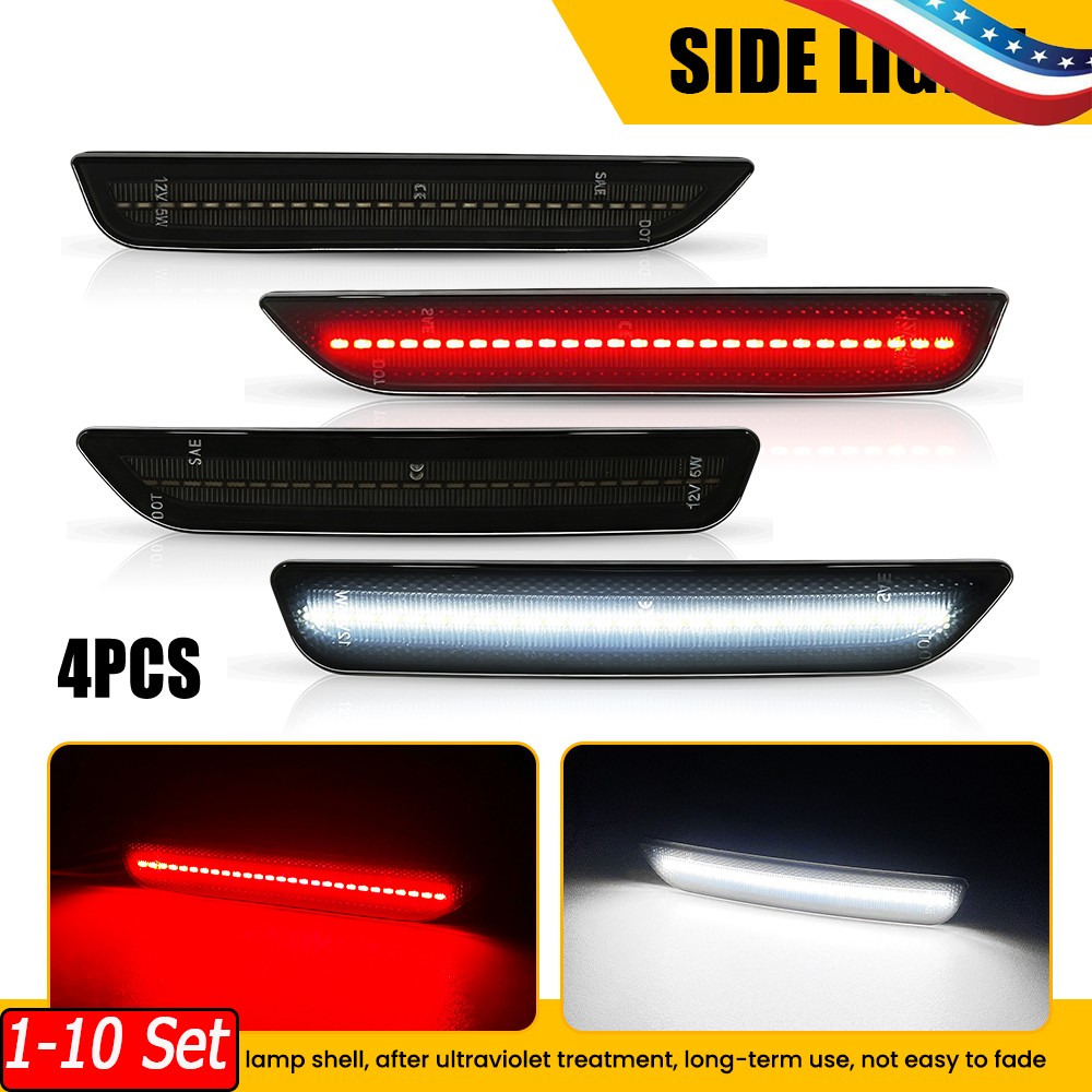 1-10x Solid White/Red Front & Rear LED Side Marker Lights for 10-14 Ford Mustang