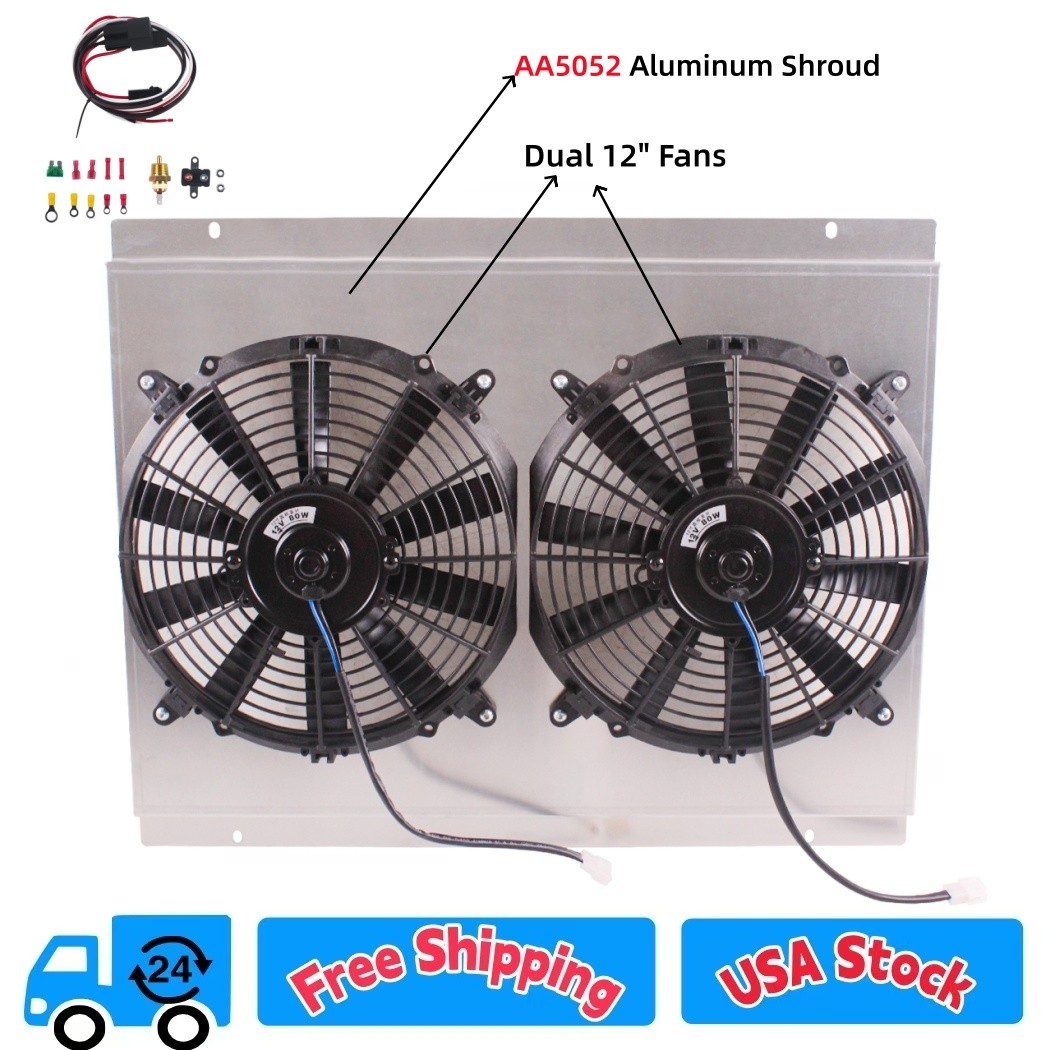 CC138 Radiator Aluminum Shroud+2*Fan For 1979-1993 80 81 Ford MUSTANG GT/LX 5.0L