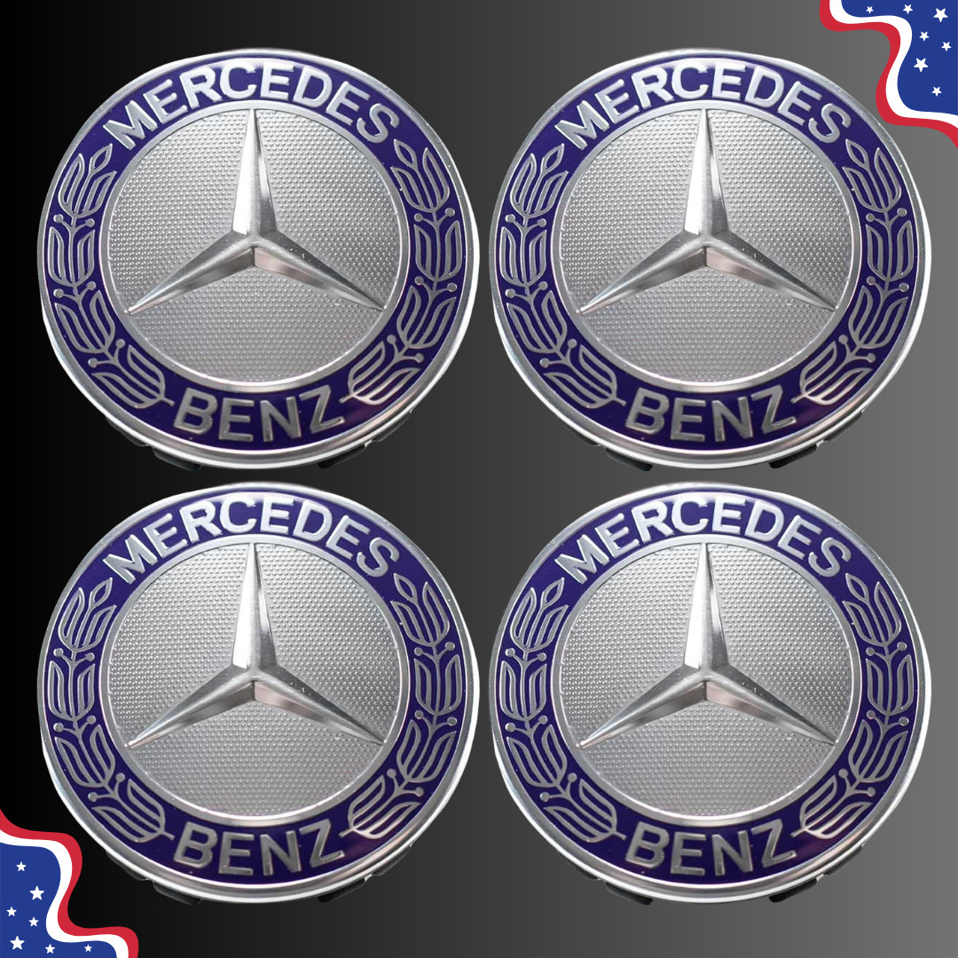 New 4pc Blue Mercedes Wheel Rim Dust Cover Center Cap Hubcap 75mm