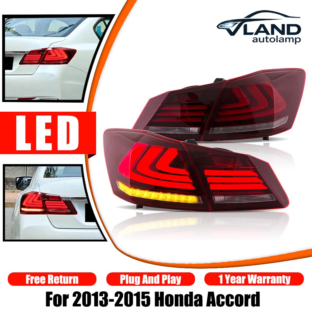 Pair VLAND RED LED Tail Lights For 2013-2015 Honda Accord w/ Start up Animation