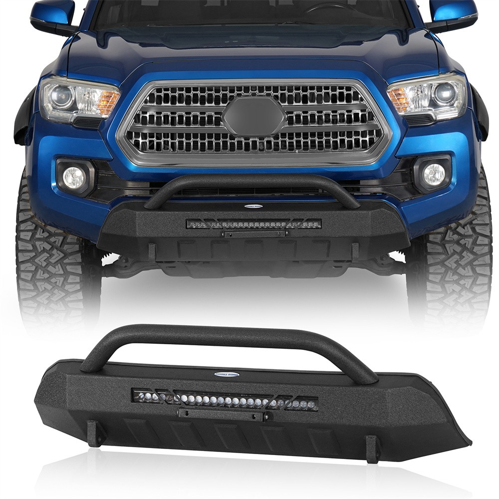 STUBBY STEEL FRONT BUMPER W/ LED LIGHT BAR FIT TOYOTA TACOMA 2016-2023 3RD GEN