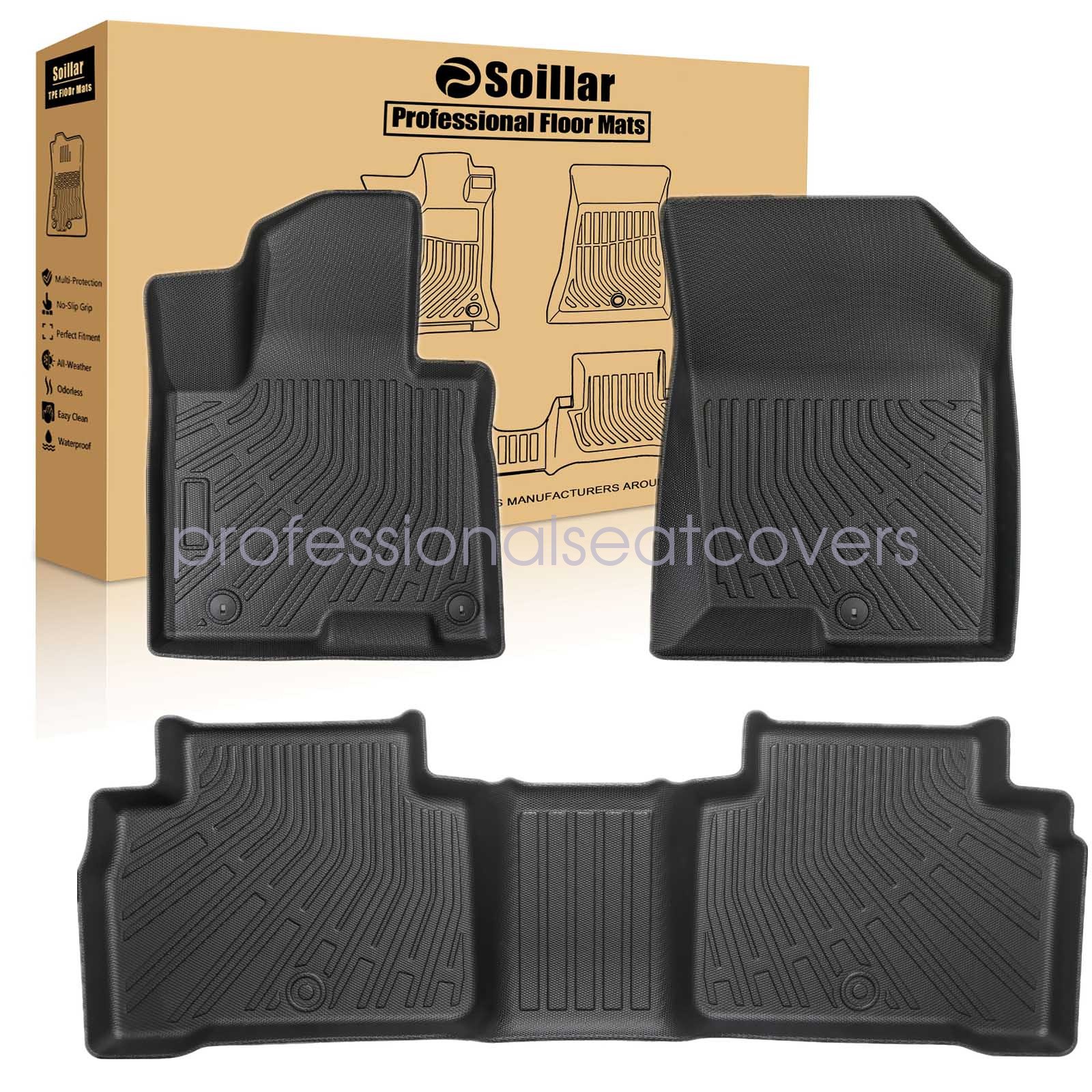 Fits 2022-2026 Hyundai Tucson TPE 3D Front & 2nd Row Floor Mats Liner Set Black
