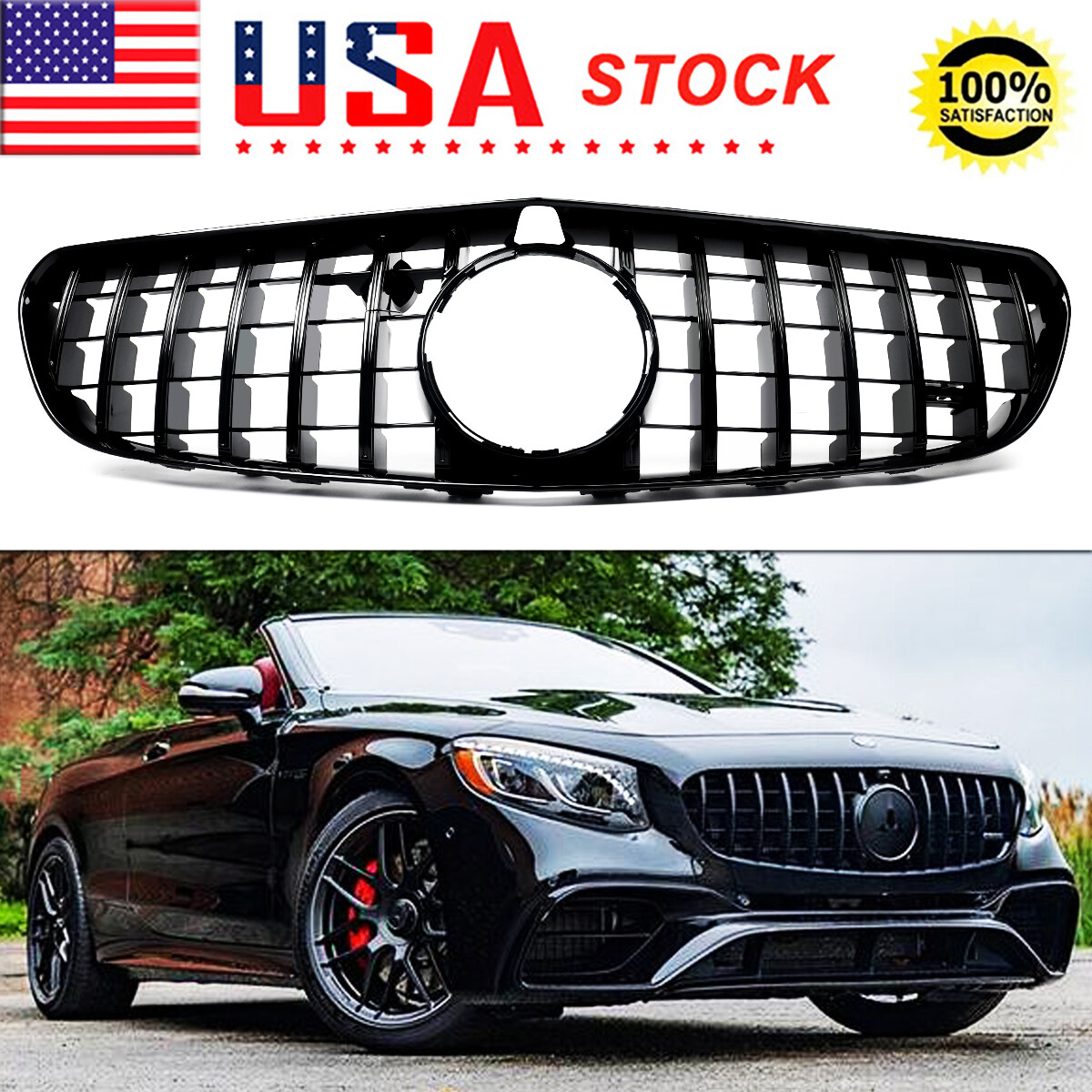 Gloss Black Panamericana GT-R Front Grille For Benz C217 W217 S63 S65 2014-2017