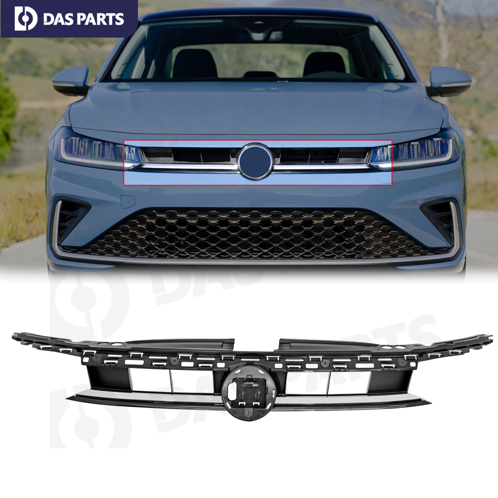 Front Upper Grile W/Chrome & Black Fit For 2025 Volkswagen Vw Jetta 17A853651BA