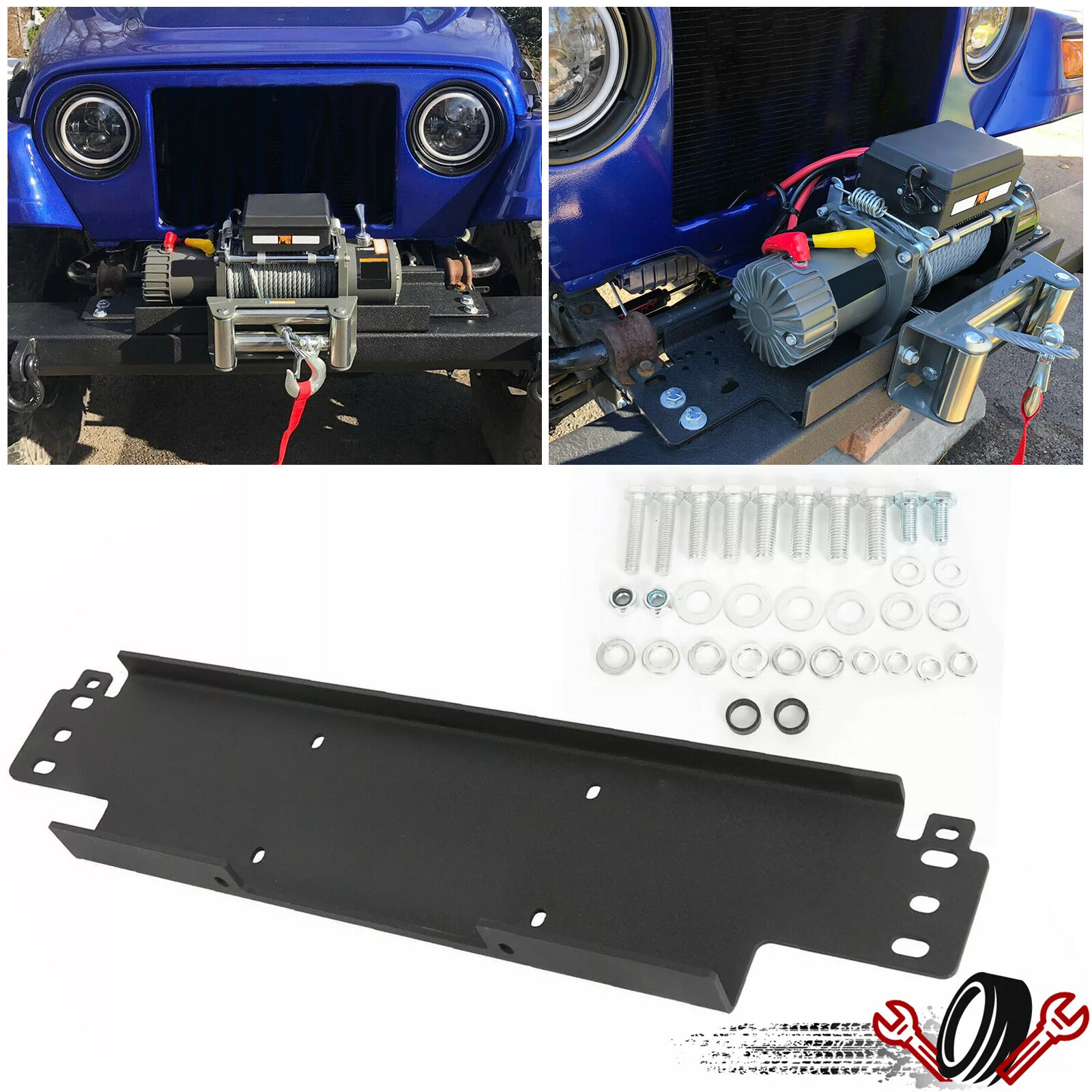 Fits 1987-2006 Jeep Wrangler TJ YJ -12000 lb Capacity Black Winch Mounting Plate Fits 1987-2006 Jeep Wrangler TJ YJ -12000 lb Capacity Black Winch Mounting Plate