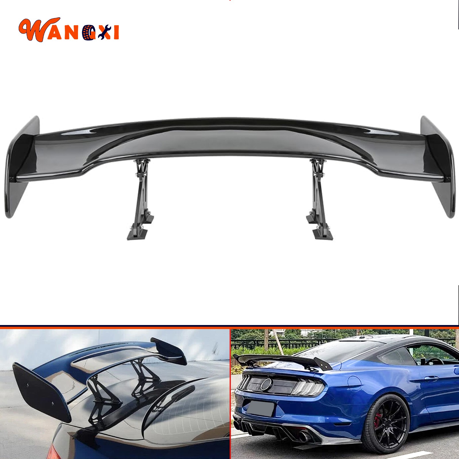 Universal 47 Inch GT Style Adjustable Rear Trunk Spoiler Wing Glossy Black - ABS