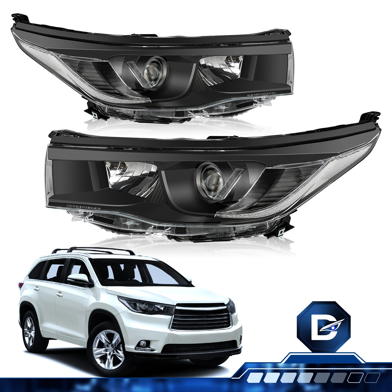 For 2014-2016 Toyota Highlander Black Housing Clear Corner Projector Headlights