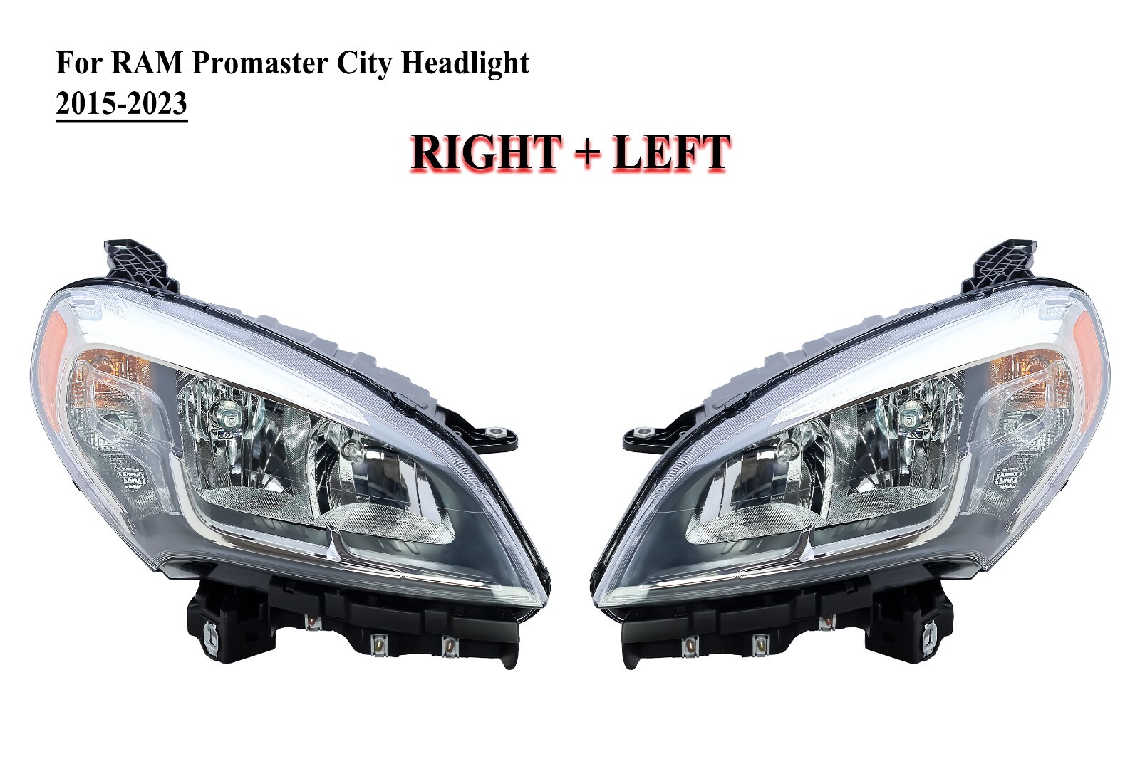 Pair Right+Left Side Headlight Head Lamp With Bulbs For 15-23 RAM Promaster City