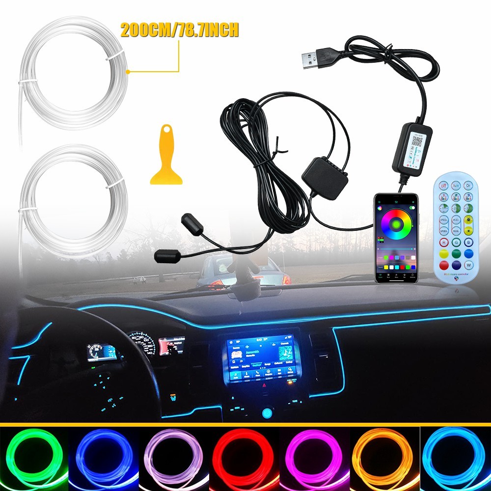 LED Neon Light Trim Glow Optic Fiber Strip Interior Car Ambient Lighting Kit.APP