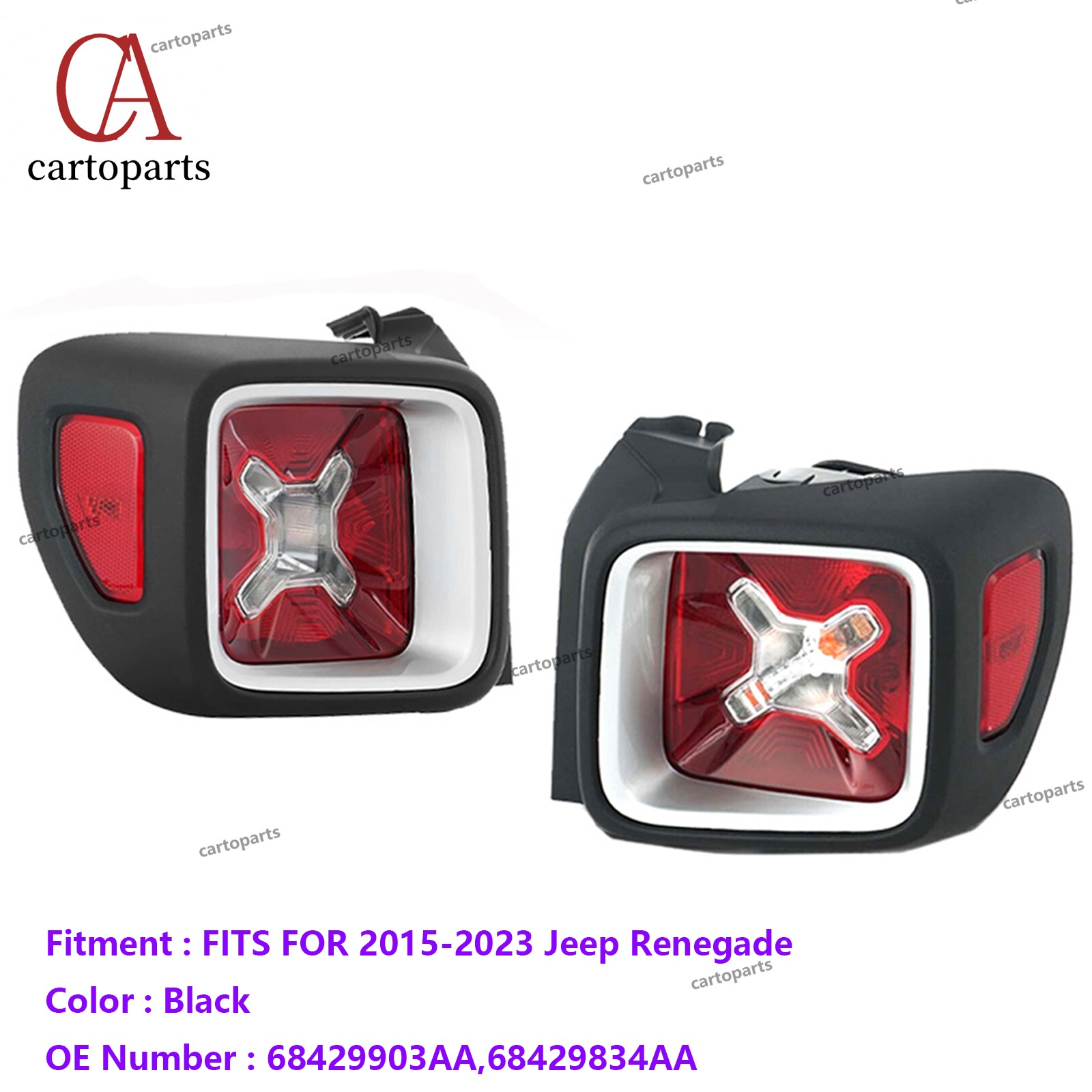 Pair Tail Lights Lamp Set For 2015-2023 Jeep Renegade LH & RH WITH Silver Bezel
